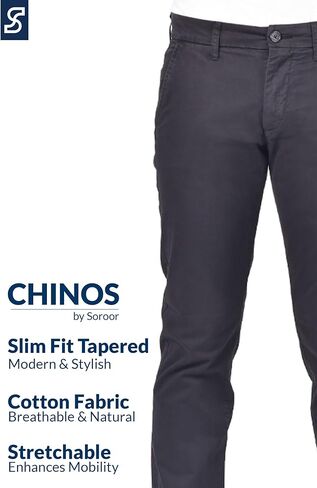 Soroor Slim Fit Chinos Pants Men - Stylish Mens Chinos Pants, Smart Casual Mens Khaki Pants | Stretch Twill Cotton Men Chino in Kuwait