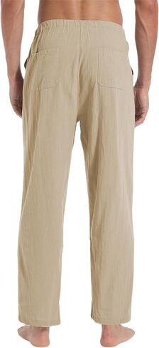 AITFINEISM Men's Casual Cotton Linen Pants Elastic Waist Lightweight Drawstring Summer Pants in Saudi Arabia