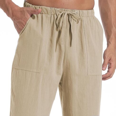 AITFINEISM Men's Casual Cotton Linen Pants Elastic Waist Lightweight Drawstring Summer Pants in Saudi Arabia