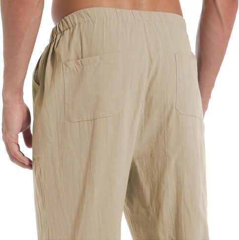 AITFINEISM Men's Casual Cotton Linen Pants Elastic Waist Lightweight Drawstring Summer Pants in Saudi Arabia