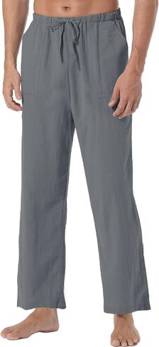 AITFINEISM Men's Casual Cotton Linen Pants Elastic Waist Lightweight Drawstring Summer Pants in Saudi Arabia