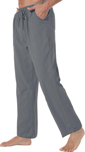 AITFINEISM Men's Casual Cotton Linen Pants Elastic Waist Lightweight Drawstring Summer Pants in Saudi Arabia