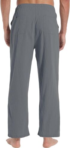 AITFINEISM Men's Casual Cotton Linen Pants Elastic Waist Lightweight Drawstring Summer Pants in Saudi Arabia