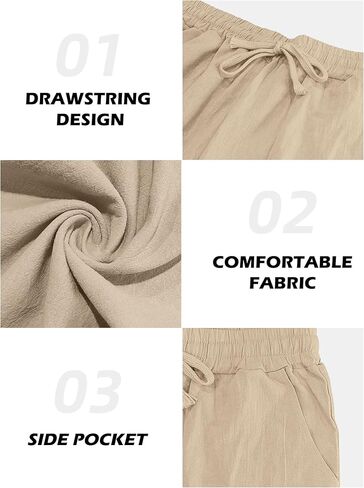 Men's Casual Linen Pants Loose Fit Drawstring Waist Lightweight Linen Trousers Summer Yoga Beach Long Pants in Kuwait