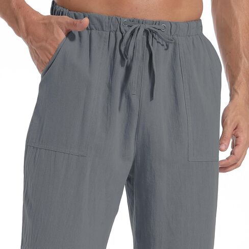 AITFINEISM Men's Casual Cotton Linen Pants Elastic Waist Lightweight Drawstring Summer Pants in Saudi Arabia