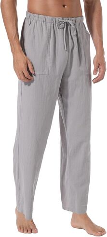 AITFINEISM Men's Casual Cotton Linen Pants Elastic Waist Lightweight Drawstring Summer Pants in Saudi Arabia