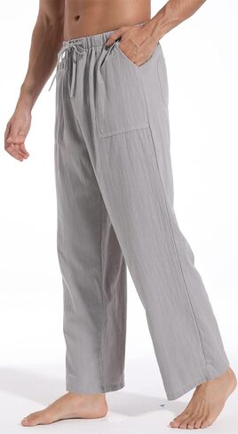AITFINEISM Men's Casual Cotton Linen Pants Elastic Waist Lightweight Drawstring Summer Pants in Saudi Arabia