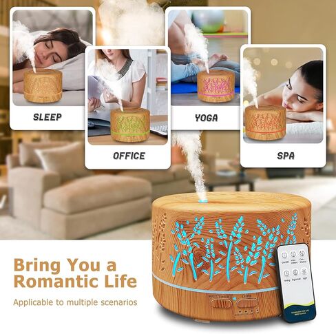 Diffusers for Essential Oils Large Room 600ml,Essential Oil Diffusers for Home with R/C,Cool Mist Humidifier,7 Colors Lights & 3 Mist Mode Waterless Auto Off for Office in Kuwait