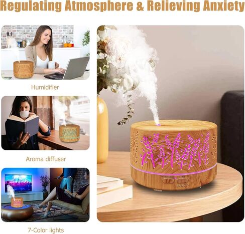 Diffusers for Essential Oils Large Room 600ml,Essential Oil Diffusers for Home with R/C,Cool Mist Humidifier,7 Colors Lights & 3 Mist Mode Waterless Auto Off for Office in Kuwait