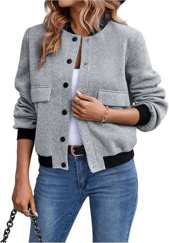 MakeMeChic Women's Colorblock Button Down Long Sleeve Bomber Jacket Lightweight Outerwear in Saudi Arabia