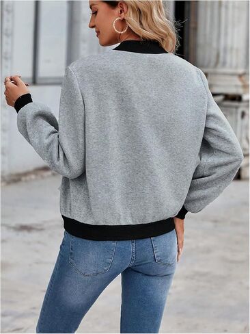 MakeMeChic Women's Colorblock Button Down Long Sleeve Bomber Jacket Lightweight Outerwear in Saudi Arabia