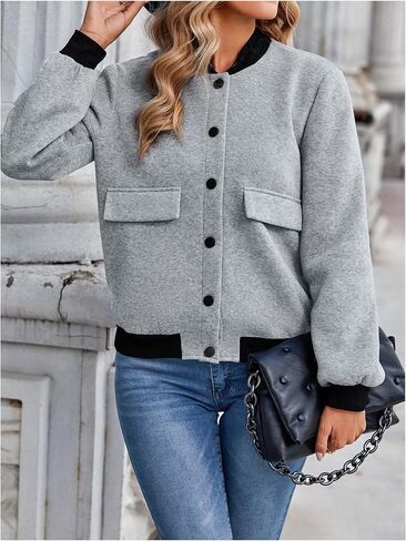 MakeMeChic Women's Colorblock Button Down Long Sleeve Bomber Jacket Lightweight Outerwear in Saudi Arabia