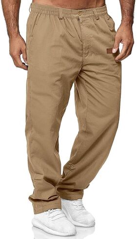 Mens Casual Jogger Pants Drawstring Elastic Chino Pants Classic Fit Lightweight Comfy Hiking Cargo Pants in Kuwait