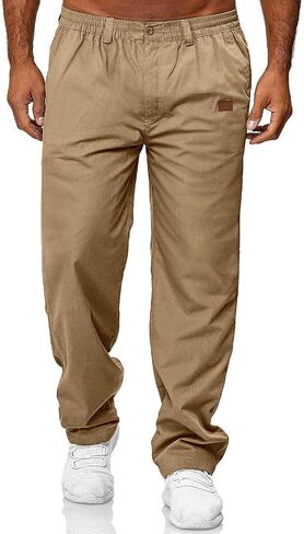 Mens Casual Jogger Pants Drawstring Elastic Chino Pants Classic Fit Lightweight Comfy Hiking Cargo Pants in Kuwait