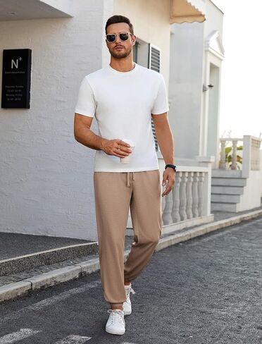 COOFANDY Men's Waffle Jogger Lightweight Drawstring Casual Pants Slim Fit Jogger Sweatpants with Pockets in Saudi Arabia