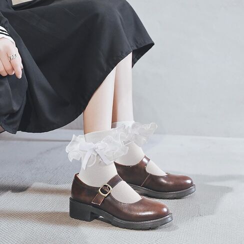 نساء جوارب الكاحل الكشكش الكبيرة جوارب دانتيل دانتيل فستان مزدوج مع القوس طاقم لطيف بدوره 80s خيالي بوبي جورب جورب in Kuwait