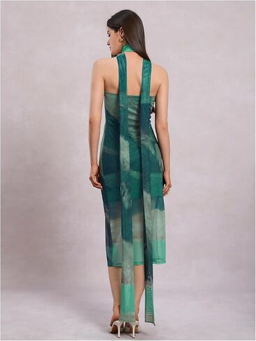 SweatyRocks Women's Ombre Sheer Mesh Tube Dress Strapless Sleeveless Midi Dresses with Neck Scarf in Saudi Arabia