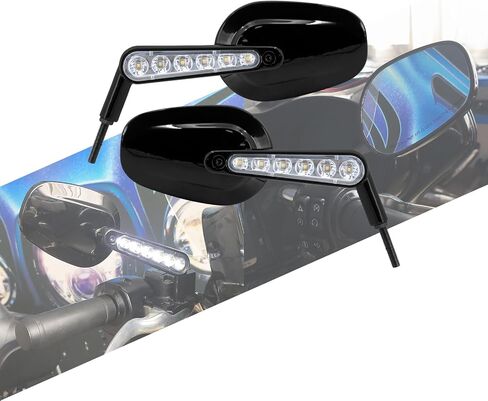 Motorcycle Muscle Rear View Mirrors with LED Turn Signals Running Light Fit For Harley VROD V-Rod VRSCF Road King Sportster (Gloss Black Clear Lens) in Saudi Arabia
