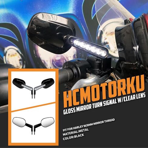 Motorcycle Muscle Rear View Mirrors with LED Turn Signals Running Light Fit For Harley VROD V-Rod VRSCF Road King Sportster (Gloss Black Clear Lens) in Saudi Arabia