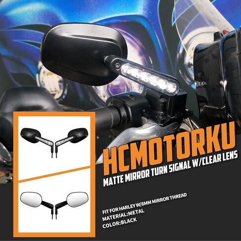 Motorcycle Muscle Rear View Mirrors with LED Turn Signals Running Light Fit For Harley VROD V-Rod VRSCF Road King Sportster (Gloss Black Clear Lens) in Saudi Arabia