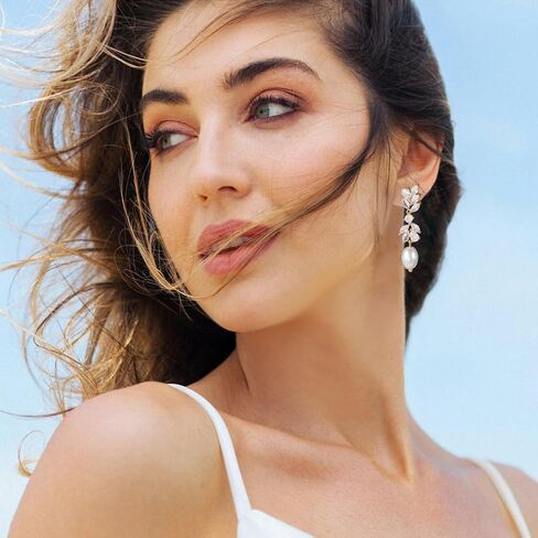 Pearl Drop Earrings for women, Dainty Bride Earrings for Wedding, Lightweight Hypoallergenic Pearl and Diamond Earring Fashion Jewelry Gift in Saudi Arabia
