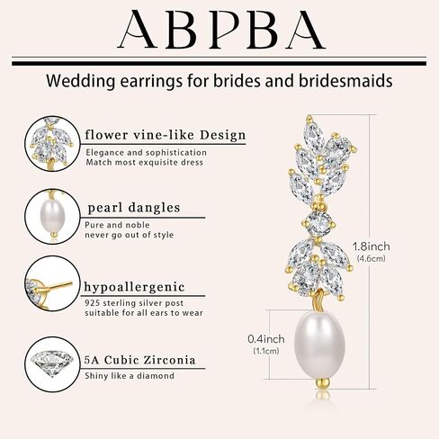 Pearl Drop Earrings for women, Dainty Bride Earrings for Wedding, Lightweight Hypoallergenic Pearl and Diamond Earring Fashion Jewelry Gift in Saudi Arabia