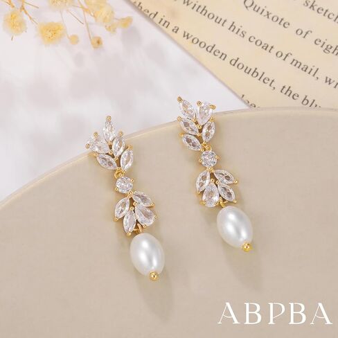 Pearl Drop Earrings for women, Dainty Bride Earrings for Wedding, Lightweight Hypoallergenic Pearl and Diamond Earring Fashion Jewelry Gift in Saudi Arabia