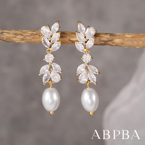 Pearl Drop Earrings for women, Dainty Bride Earrings for Wedding, Lightweight Hypoallergenic Pearl and Diamond Earring Fashion Jewelry Gift in Saudi Arabia