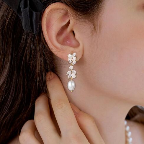 Pearl Drop Earrings for women, Dainty Bride Earrings for Wedding, Lightweight Hypoallergenic Pearl and Diamond Earring Fashion Jewelry Gift in Saudi Arabia