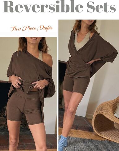 Peaceglad 2 Piece Outfits for Women Oversized Reversible Biker Short Sets Hot Shot Set Tracksuit in Saudi Arabia