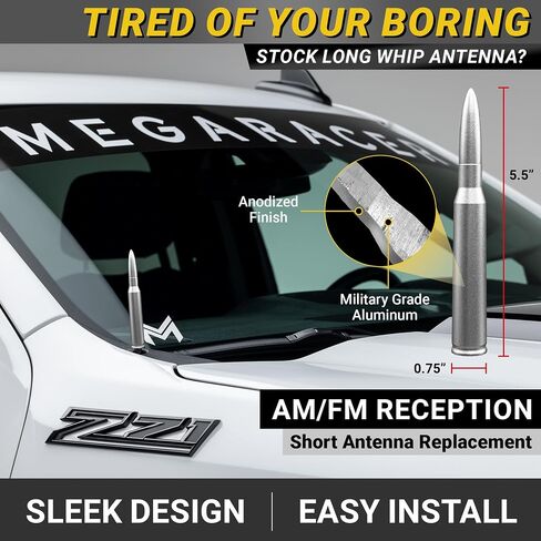 Truck Antenna - Chevy Silverado 1500 & GMC Sierra 1500 Accessories (Year 1999-2024), Antena para Carro, Short Car Antenna Topper Replacement (5.5 Inch White) in Saudi Arabia