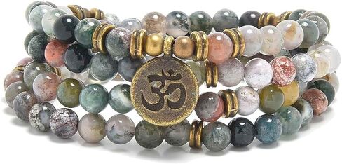 108 سوار Mala Beads مع سحر OM-شفاء الحجر للتأمل لليوغا والصلاة ، حبات 6 مم ، سحر OM المصنوع يدويًا ، مطلي بالذهب in Saudi Arabia