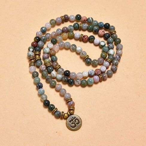 108 سوار Mala Beads مع سحر OM-شفاء الحجر للتأمل لليوغا والصلاة ، حبات 6 مم ، سحر OM المصنوع يدويًا ، مطلي بالذهب in Saudi Arabia