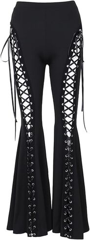 Women’s High Waist Rave Mesh Sheer Pants Flared Bell Bottom Pants for Rave Festival Dance Clubwear in Kuwait