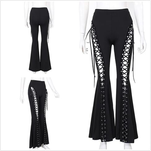 Women’s High Waist Rave Mesh Sheer Pants Flared Bell Bottom Pants for Rave Festival Dance Clubwear in Kuwait