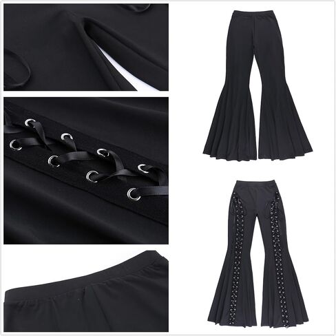 Women’s High Waist Rave Mesh Sheer Pants Flared Bell Bottom Pants for Rave Festival Dance Clubwear in Kuwait