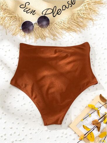 Verdusa Women's High Waist Bikini Bottoms Ruched Tummy Control Bathing Suit Bottoms in Saudi Arabia