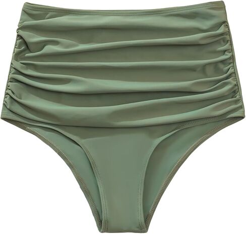 Verdusa Women's High Waist Bikini Bottoms Ruched Tummy Control Bathing Suit Bottoms in Saudi Arabia