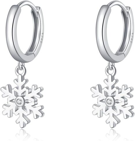 SLUYNZ Sterling Silver Snowflake Hoop Earrings for Women Teens Christmas Snowflake Hoop Earrings Drop in Saudi Arabia
