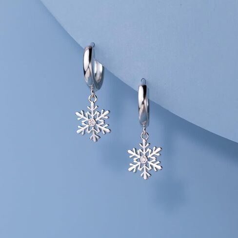 SLUYNZ Sterling Silver Snowflake Hoop Earrings for Women Teens Christmas Snowflake Hoop Earrings Drop in Saudi Arabia