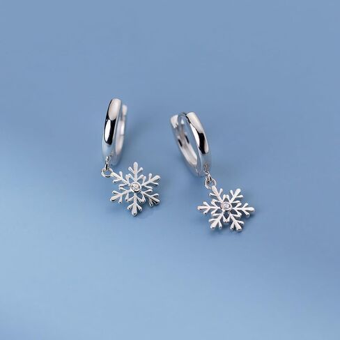 SLUYNZ Sterling Silver Snowflake Hoop Earrings for Women Teens Christmas Snowflake Hoop Earrings Drop in Saudi Arabia