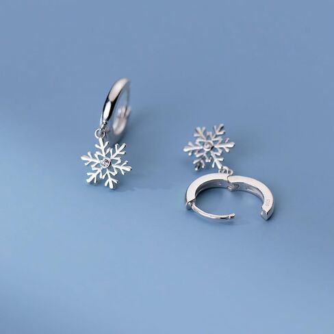 SLUYNZ Sterling Silver Snowflake Hoop Earrings for Women Teens Christmas Snowflake Hoop Earrings Drop in Saudi Arabia