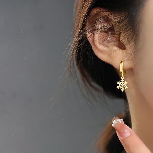SLUYNZ Sterling Silver Snowflake Hoop Earrings for Women Teens Christmas Snowflake Hoop Earrings Drop in Saudi Arabia