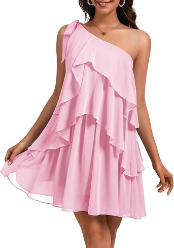 DRESSTELLS Women's Cocktail Party Dress for Wedding Guest, Summer Beach Vacation Aline Tiered Short Dresses in Saudi Arabia