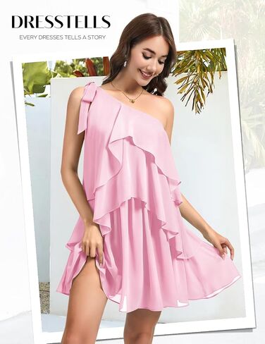 DRESSTELLS Women's Cocktail Party Dress for Wedding Guest, Summer Beach Vacation Aline Tiered Short Dresses in Saudi Arabia