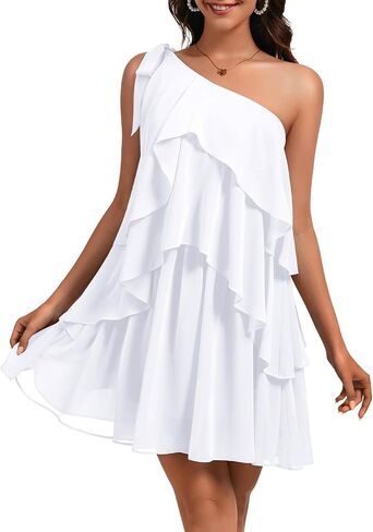 DRESSTELLS Women's Cocktail Party Dress for Wedding Guest, Summer Beach Vacation Aline Tiered Short Dresses in Saudi Arabia