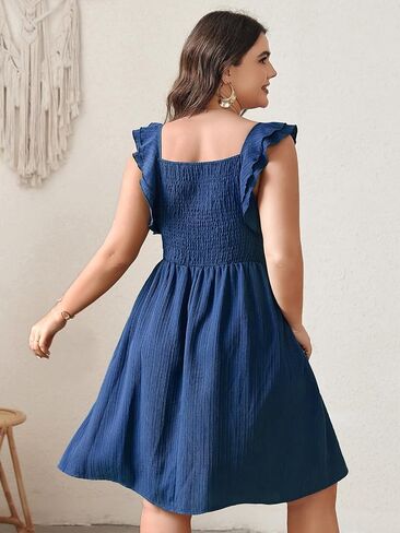SCOMCHIC Womens Plus Size Summer Dress Ruffle Cap Sleeve V Neck Swing A Line Cocktail Party Dresses in Saudi Arabia