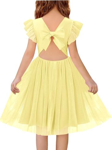 Haloumoning Girls Tulle Dress Kids Summer Backless Flower Girl Dress for Birthday Party 5-14Y in Kuwait