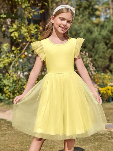 Haloumoning Girls Tulle Dress Kids Summer Backless Flower Girl Dress for Birthday Party 5-14Y in Kuwait