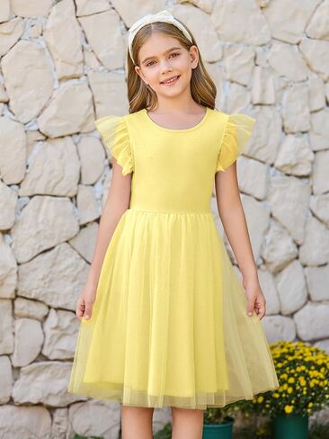 Haloumoning Girls Tulle Dress Kids Summer Backless Flower Girl Dress for Birthday Party 5-14Y in Kuwait